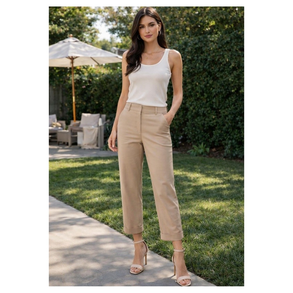 Chico's So Slimming Pants Women Size 0.50 Khaki Ankle Cuffed Stretch Good
